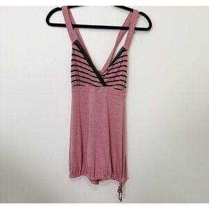 Pink Lotus Tank Top Womens Medium Pink Black Striped Strappy Baby Doll Y2K